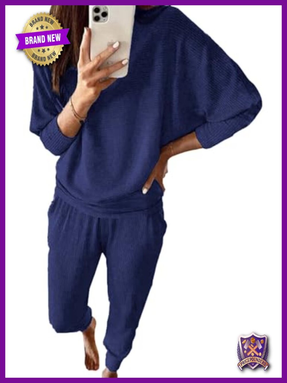 Ribbed Knit 2 Piece Lounge Set Long Sleeve Top Jogger Pants